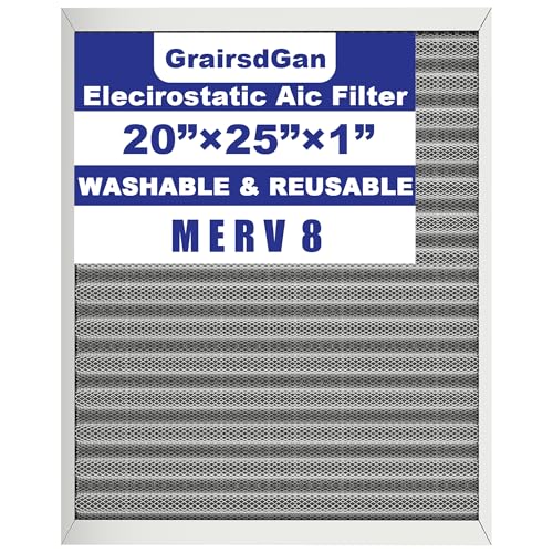 20x25x1 in. MERV 8 Reusable Washable HVAC Furnace Air Filter 20" x 25" x 1"