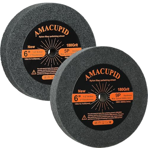 Deburring Wheel Brushed Buffing Wheels. For Bench Grinding Polishing Machine. Polishing Stainless Steel Copper and Aluminum. 6 inch Diameter,1/2 inch Arbor,1 inch Thickness,180 Grit.