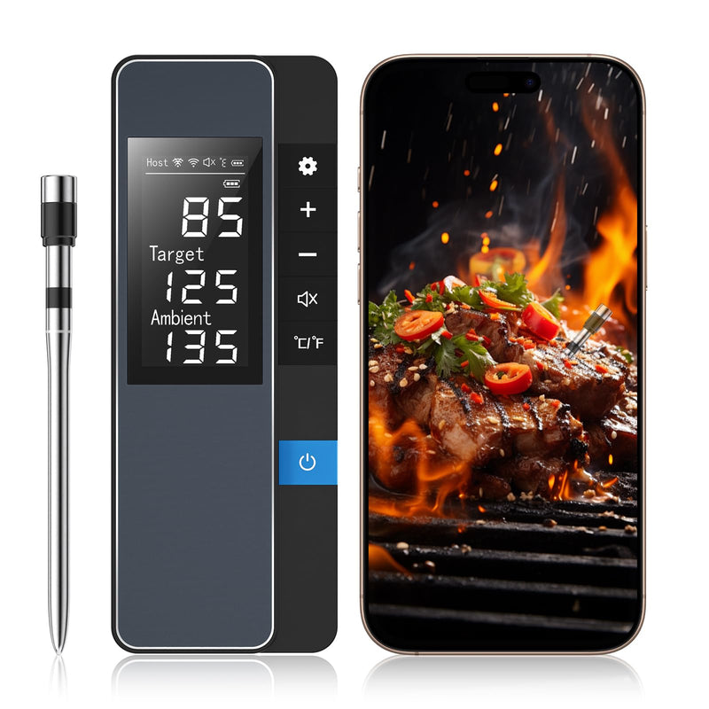 Smart Bluetooth Wireless Meat Thermometer, Real-Time Monitoring Control Digital Thermometer with Smart App, Meat Probe IP67 Waterproof High Accuracy Perfect for BBQ, Oven, Grill & Smoker 1 Probe