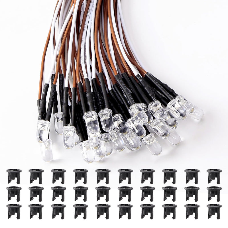 Pack of 30 5 mm 12 V Pre-Wired LED Diode Light, Warm White, 20 cm Pre-Wired Light + 30 Pieces 5 mm Plastic Diode Holder 5 mm. Warm White - 30 pieces