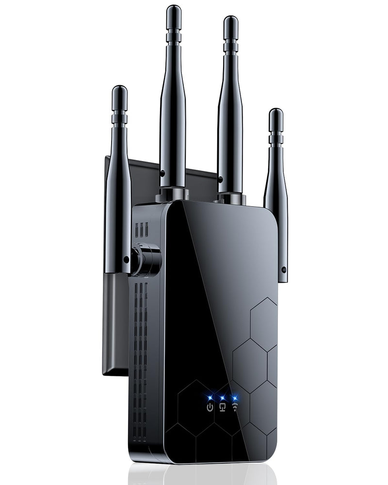 2025 WiFi Extender Internet Booster, 10000 Sq.ft Long Range Repeater Wireless Routers Amplifier, Mesh Wi-Fi 80% Faster | Broader Than Ever, Support More Network Devices at Home, 1-Tap Setup black