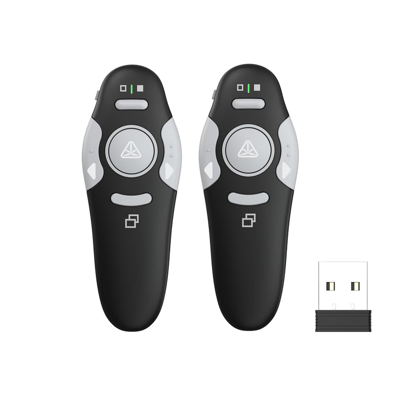 QUI 2 Pack Wireless Presenter PowerPoint Clicker, RF 2.4GHz USB Presentation Clicker for Google Slides, Keynote, Mac, Windows