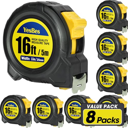 Tape Measure 16 ft, 8 Pack Bulk Easy Read Measurement Tape, Self-Locking Measuring Tape Retractable 16 FT by 1 in