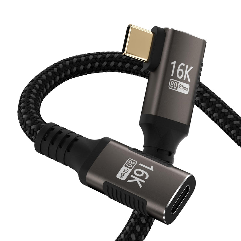 usbc extension cable right angle short 2FT Compatible with Thunderbolt 5/4/3 extender 80Gbps Data Transfer,usbc female to male Cable,8K@120Hz/16K@60Hz Display,90° USB Type C 240W PD3.1 Fast Charging. 2FT/0.6M