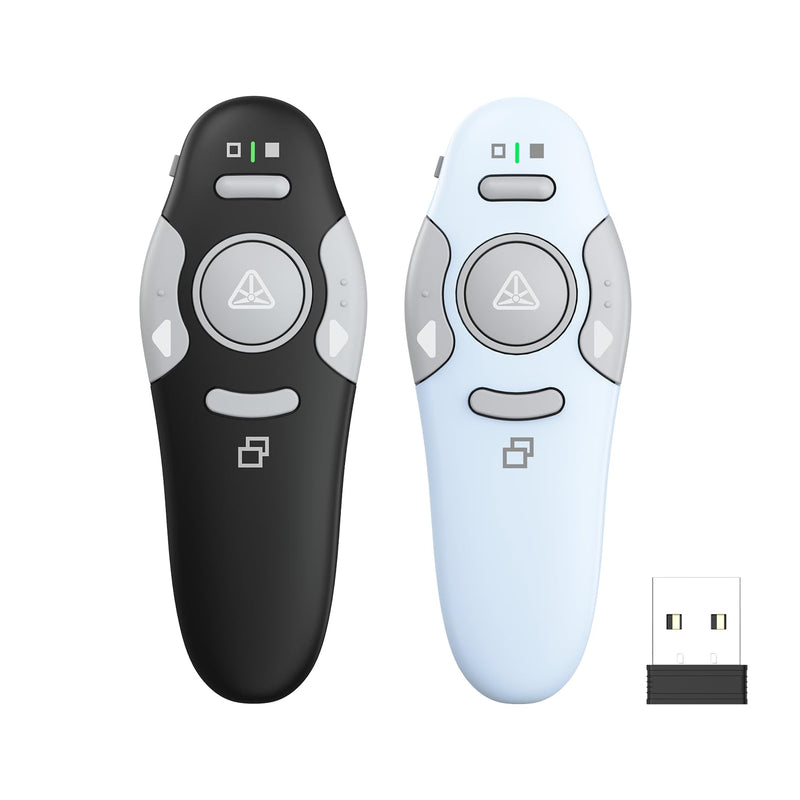 QUI 2 Pack Presentation Clicker, Wireless Presenter Remote Clicker for PowerPoint, Slide Advancer for Mac, Windows, Google Slide, Keynote (USB, Black Blue) USB