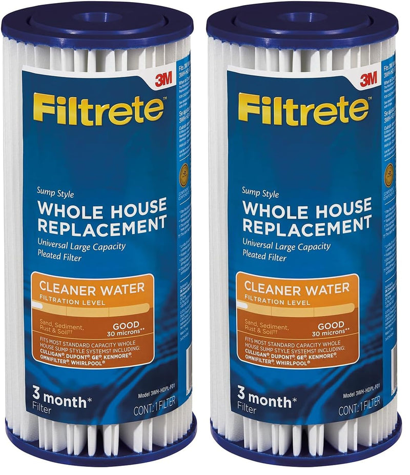 Filtrete Large Capacity Pleated Whole House Water Filter System 3WH-HDPL-F01 (Pack of 2) Replacement Filter (Pack of 2) 30 Microns