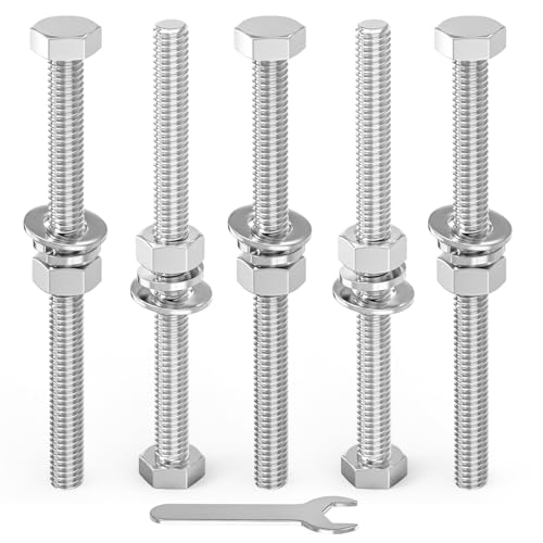 5PCS 1/2-13" x 6" 304 Stainless Steel Fully Threads Bolt, Hex Head Bolts with Nut Spacer and Spanner 1/2-13" x 6"
