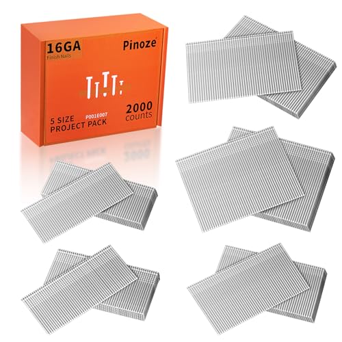PINOZE 16 Gauge Finish Nails, 2000-Count (2-1/2", 2", 1-3/4", 1-1/2", 1-1/4") 16GA Galvanized Straight Finishing Nails Assorted Size for Framing Nail Gun Pneumatic, Electric Finish Nailer 2-1/2", 2", 1-3/4", 1-1/2", 1-1/4"