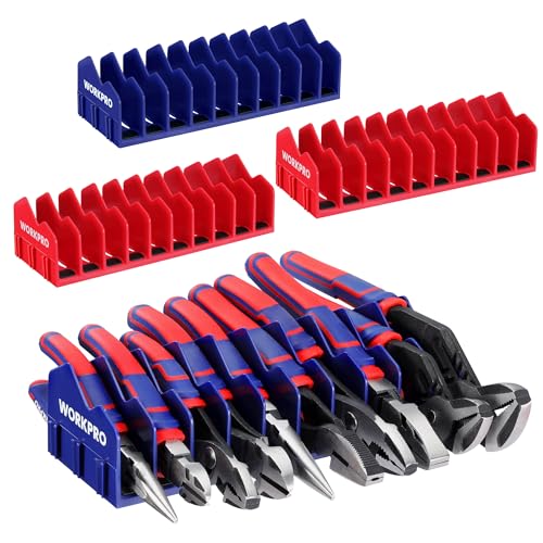 WORKPRO 4-Pack Plier Organizer Rack, 40-Slot Tool Organizer and Storage 4 Pack Blue &Red