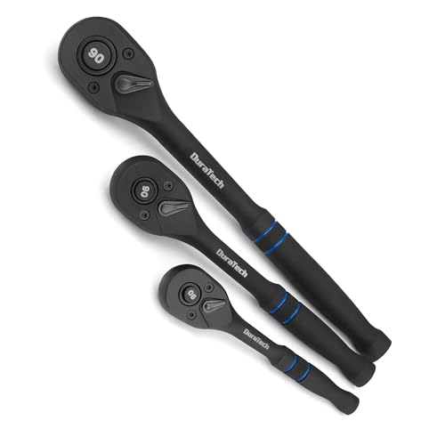 DURATECH 3-Piece Drive Ratchet, 90-Tooth Quick-release Ratchet Wrench Combo Kit (Black)