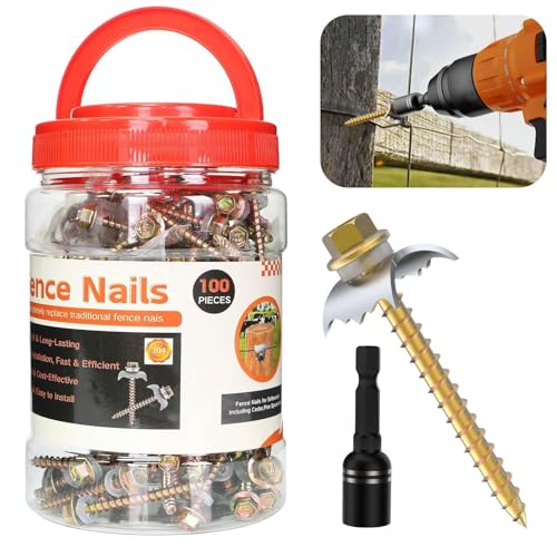 100 PCS Fence Staples–304 Stainless Steel Fence Nails for Softwood Reusable Fasteners Wire Fencing Screws for Mesh/Woven Wire, Quick Power Drill Installation – Ideal for Farms, Gardens & Outdoor Use 100
