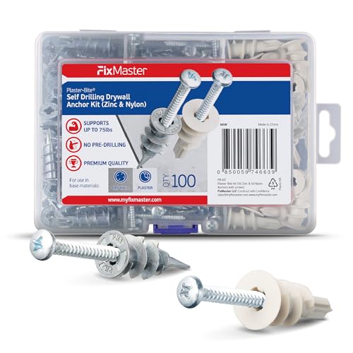 Self-Drilling Drywall Anchor Kit Includes 50 Nylon & 50 Zinc Anchors w/ 100 Screws – Heavy DutyHollow Wall Anchor Kit for 3/8", 1/2", 5/8" Drywall – 75 lbs Holding Strength - Carrying Case PB-KIT