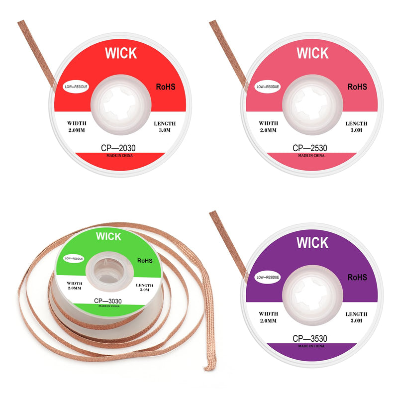 Desoldering Wire, Pack of 4 Pure Copper Desoldering Wire, Soldering Braid 2 mm 2.5 mm 3 mm 3.5 mm, Wick Strands for Desoldering, No-Clean Soldering Desoldering Wire, Soldering Accessories for Clean Removal of Solder
