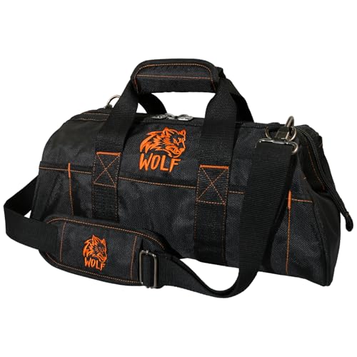 WOLF 16" Wide Mouth Tool Bag with Molded Base | Heavy-Duty 1680D Nylon | Electrician & Contractor Organizer