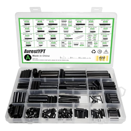 400Pcs Roll Pin Assortment Kit, Slotted Tension Pins, Split Dowels & Expansion Spring Pins, 31 Sizes M1.5 M2 M2.5 M3 M4 M5 M5.2 M6 M8 M10, Durable Spring Steel for Secure Fastening 400