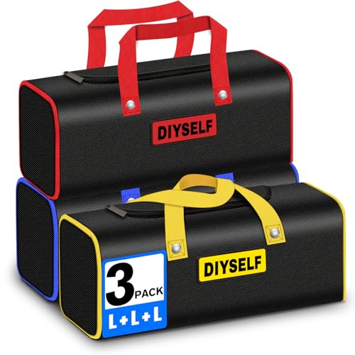 DIYSELF 3 Pack Large Tool Bags, 13-Inch Wide Opening Utility Bag Set Large 13inch