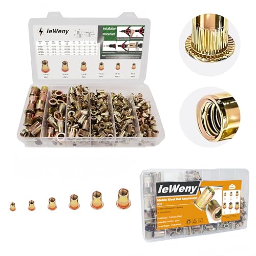 SAE & Metric Rivet Nuts Assortment Kits, 12 Sizes and 546Pcs, Carbon Steel Rivnut Sets for Automotive and Sheet Metal