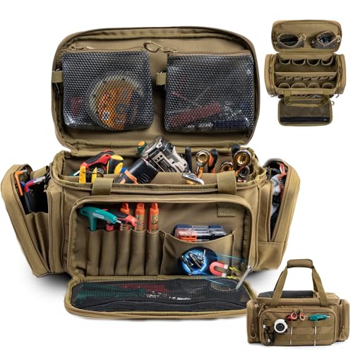 Tool Bag Organizer with Strong Magnets, Tactical Tool Tote for Electricians Khaki Medium