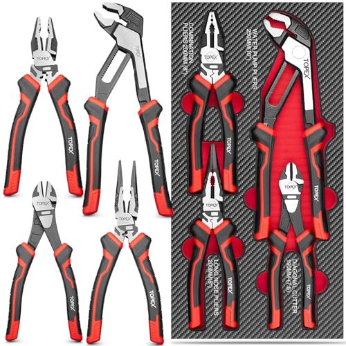 TOPEX 4 Piece Pliers Set with Ergonomic Non-Slip Handles
