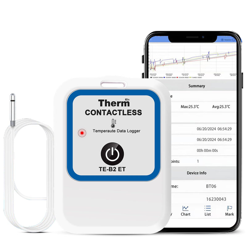 ThermElc TE-B2 ET External Temperature Logger, Waterproof Steel Temperature Sensor, App-Based Data Acquisition and Cross-Device Charts for Terrariums, Aquariums, Museums and Greenhouses