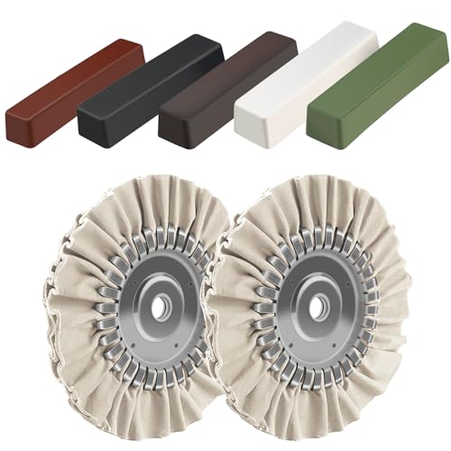 2PCS 8" White Buffing Wheels & 5PCS Metal Polishing Compound Set for Stainless Steel, Aluminum, Chrome, and More - Complete Metal Polishing Kit for Professional Mirror Finish