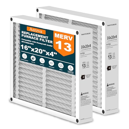 2-Pack 16x20x4 Air Filter Compatible with Honeywell FC100A1003, MERV 13 HVAC Furnace Filter Replacement, Foldable Design, Actual Size:15.94"x19.75"x4.38"