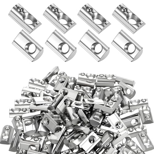 100 Pcs 40 Series M8 Thread T Spring Nut Carbon Steel European Standard M8 T Nuts Half Round Roll in Spring for 3D Printer, Aluminum Extrusion Profile, Silver