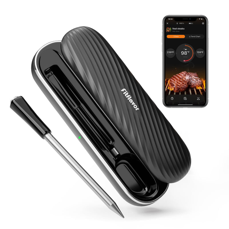 Bluetooth Meat Thermometer Wireless Probe for Smoker 500ft, Fitflavor Digital Grill Meat Thermometer Wireless for Grilling BBQ Cooking Oven, Rechargeable Batterry, IP67 Waterproof Contemporary-FNT11-1