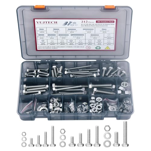 212Pcs Nuts and Bolts Assortment kit,1/4-20, 5/16-18, 3/8-16 Stainless Steel Machine Screws Set，Assorted Bolts Nuts and washers kit with case