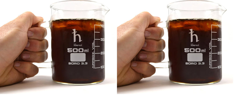 EISCO Premium Hand Crafted Beaker Mug, Thick Borosilicate 3.3 Glass, 16.9oz (500mL) Capacity - Large Size - Pint Glass or Coffee Mug Sized (Pack of 2) 1 Count (Pack of 2)