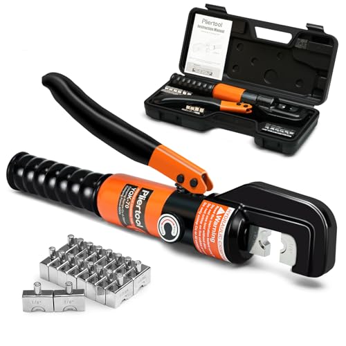 Hydraulic Battery Cable Crimpers 10 Tons 12‑2/0 AWG Stainless Steel Railing Orange 11pcs
