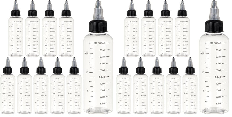 BENECREAT 10PCS 100ml/3.38 oz Transparent Plastic Squeeze Bottles with Scale and Black Twist Cap Graduated Squeeze Dispensing Bottles for Ink Liquid, Oils, Gels, Glue (Pack of 2) 3.38 oz (Pack of 2)