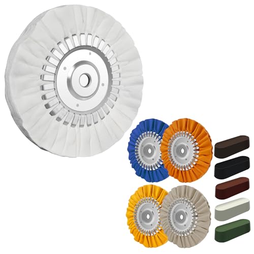 10PCS 8'' Aluminum Polishing Kit for Angle Grinder – Cotton Polishing Wheel, Polishing Compounds and Aluminum Metal Polishing Wheel Kit for Mirror Finish on Stainless Steel, Chrome, Wheels