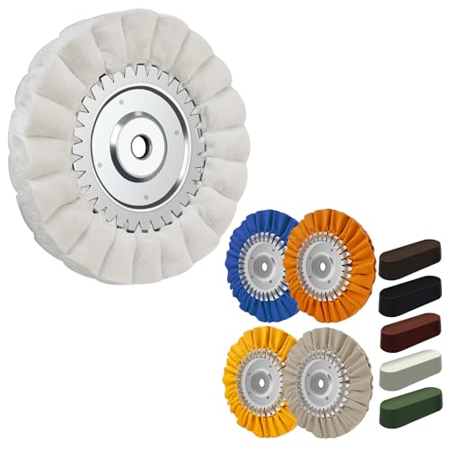 10PCS 8'' Aluminum Polishing Kit for Angle Grinder – S-Shape Fine Buffing Wheels, Buffing Compounds and Aluminum Metal Polishing Wheel Kit for Mirror Finish on Stainless Steel, Chrome, Wheels