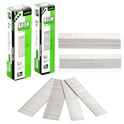 meite 18 Gauge Stainless Steel Brad Nails, 1-Inch and 1 1/4-Inch 18GA Brad Finish Nail Gun Nails for Pneumatic/Electric Brad Nailer (4,000 Counts)