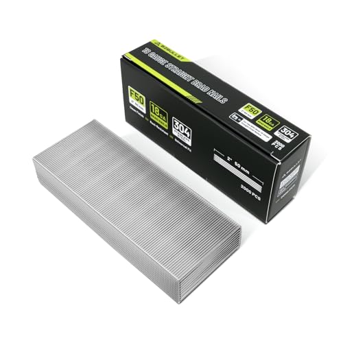 18 Gauge Stainless Steel Brad Nails, 2 Inch 18GA Brad Nails, 304 Stainless Steel Small Finishing Nail Gun Nails for Pneumatic, Electric Brad Nailer Gun (2,000 Counts) 2" Length 1-box