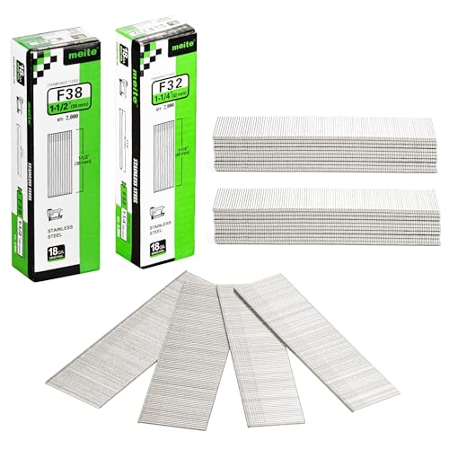 meite 18 Gauge Stainless Steel Brad Nails, 1 1/4-Inch and 1 1/2-Inch 18GA Brad Finish Nail Gun Nails for Pneumatic/Electric Brad Nailer (4,000 Counts)
