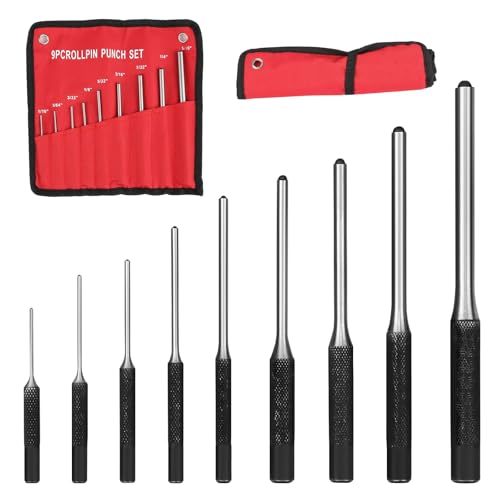 9PCS Roll Pin Punch Set Removing Repair Tools Alloy Steel Mechanics Punch Kit with Tool Pouch, Great for Machinery, Vehicles, Woodwork and Crafts