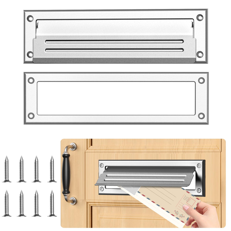 10 inch Mail Slot for Front Door, Stainless Steel Mail Slot Cover, Easy to Install, 1 Pack, 10"×3", Silver 10 Inch