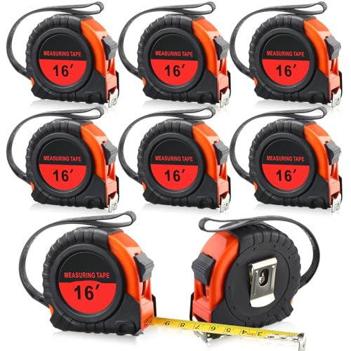 Yunsailing 8 Pack Tape Measure Bulk 16 Feet Retractable Measuring Tape Small Measure Easy Read with Fractions 1/8 Measurement (Orange) Orange