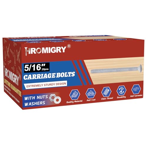 5/16" x 6" Carriage Bolts (25 PCS), Hot Dip Galvanized, Heavy Duty Round Head with Washers and Nuts