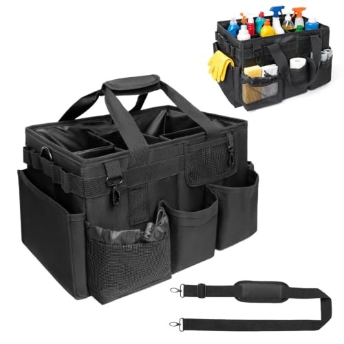 Large Cleaning Caddy Organizer, Adj Straps & Board Dividers Black Large