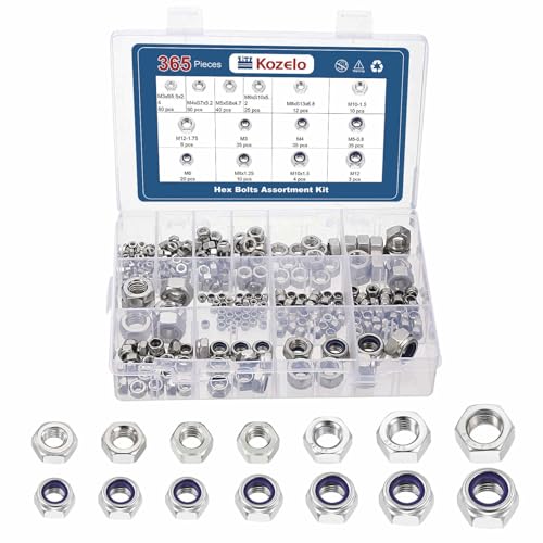 365pcs[M3 M4 M5 M6 M8 M10 M12] Hex Nuts Assortment Kit SS304 M3/M4/M5/M6/M8/M10/M12 365