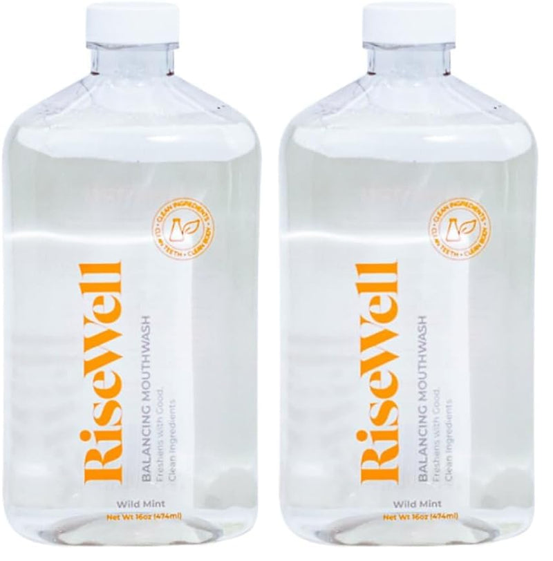 RiseWell Balancing Mouthwash - pH Balancing Alkaline Alcohol Free Mouthwash - Dentist Developed Dry Mouth Rinse - SLS-Free - Wild Mint, 16 Oz (Pack of 2) 16 Fl Oz (Pack of 2)