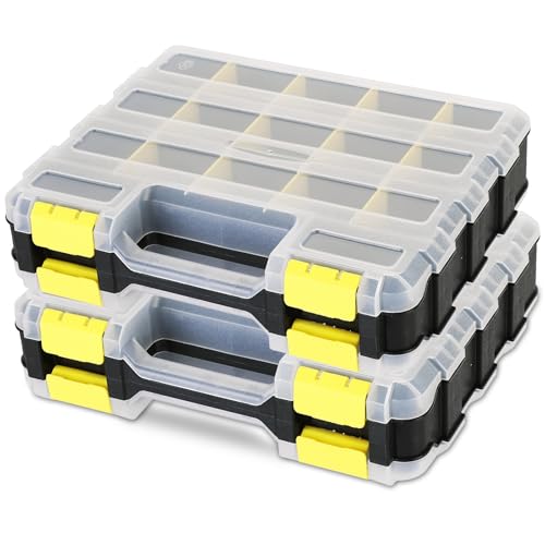 Small Parts Organizer 2Pack Storage Case Tools Box 34-Compartments Yellow