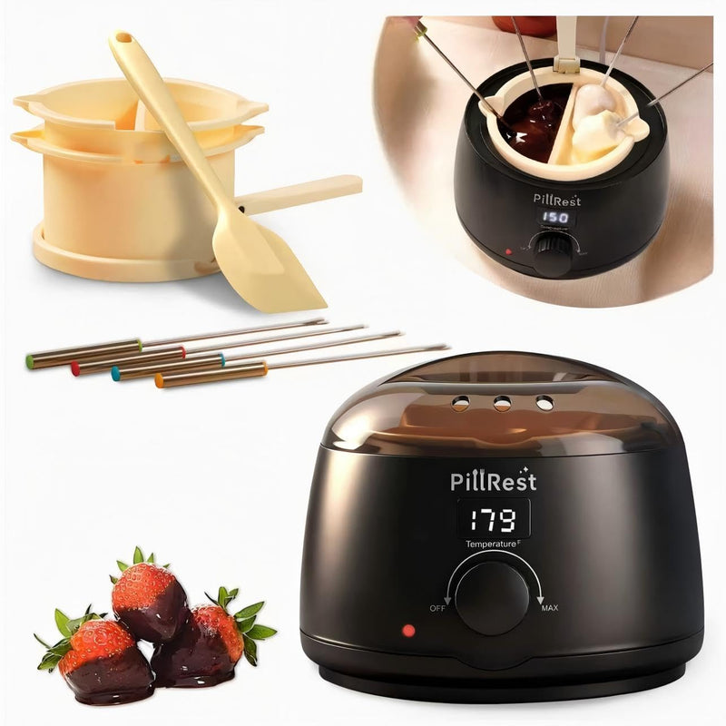 Chocolate Melting Pot, Electric Candy Melter with 2 Silicone Bowls, 17.6 OZ (500 ml) Fondue Pot Set & Chocolate Warmer Set for Dipping Cheese, Candy, Cake Pop, Home Fondue Parties Essential Supplies Black