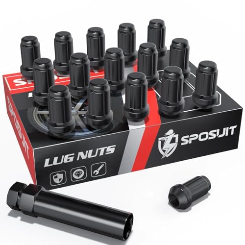 Sposuit 16 Pcs M12x1.5 ATV Spline Lug Nuts, 17m Hex 16 Pack HexDrive Black