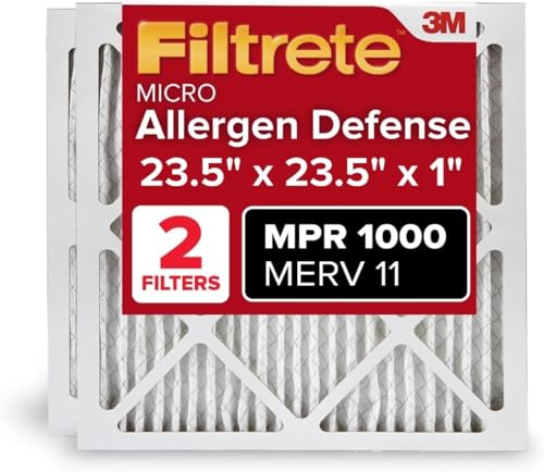 Filtrete 23.5x23.5x1 AC Furnace Air Filter, MERV 11, MPR 1000, Micro Allergen Defense, 3-Month Pleated 1-Inch Electrostatic Air Cleaning Filter, 2 Pack (Actual Size 23.188x23.188x0.81 in)