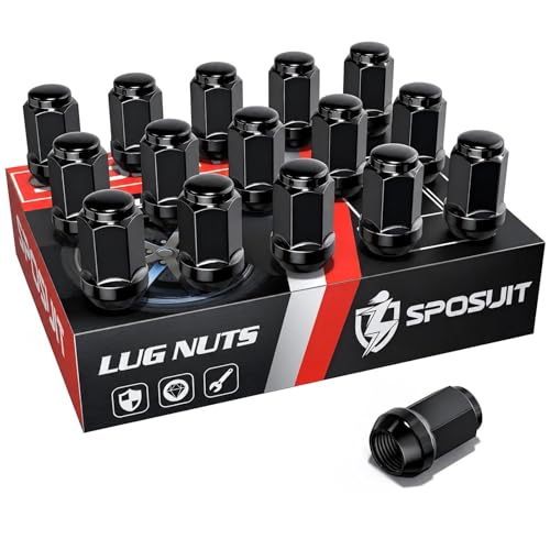 Sposuit 16 Pcs M12x1.5 ATV Black Lug Nuts, 17m Hex 16 Pack HexDrive(W:0.87")