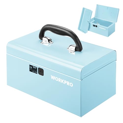 WORKPRO 10.8" Mini Metal Tool Box with Removable Tray Macaron Blue
